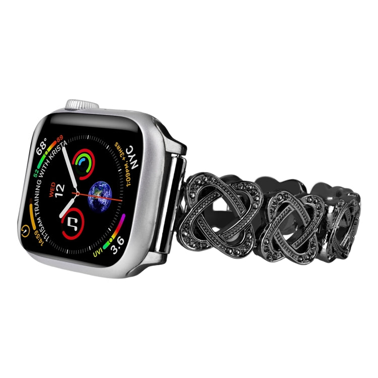 For Apple Watch SE 2023 44mm Hearts Crossed Diamond Metal Watch Band(Black) by buy2fix