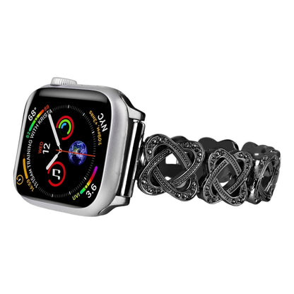 For Apple Watch SE 2023 44mm Hearts Crossed Diamond Metal Watch Band(Black) by buy2fix