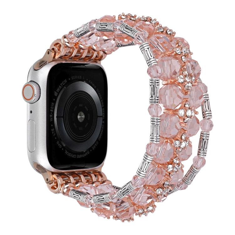 For Apple Watch SE 2023 44mm Beaded Diamond Bracelet Watch Band(Pink) by buy2fix