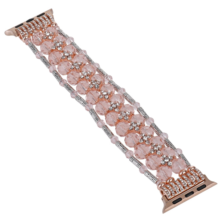 For Apple Watch SE 2023 44mm Beaded Diamond Bracelet Watch Band(Pink) by buy2fix