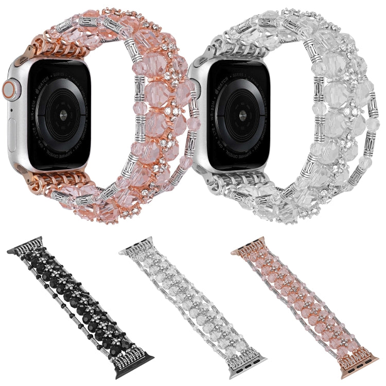 For Apple Watch SE 2023 44mm Beaded Diamond Bracelet Watch Band(Pink) by buy2fix