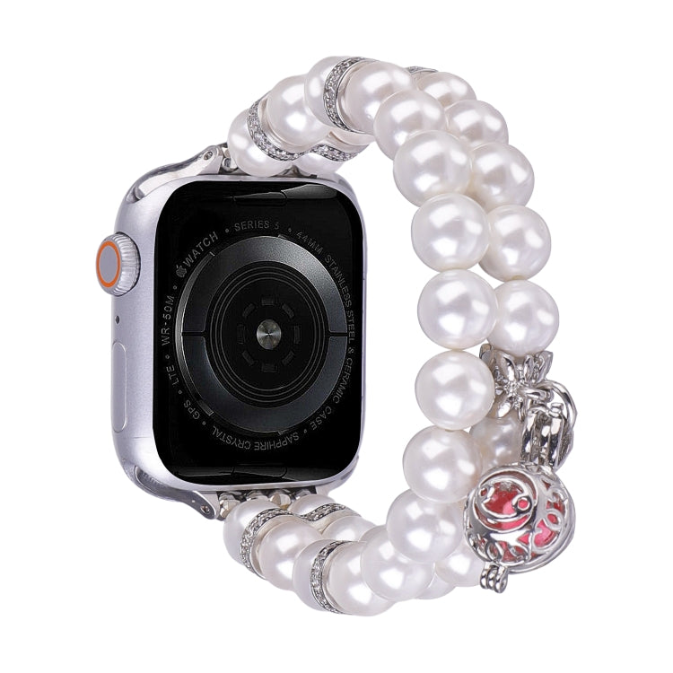 For Apple Watch SE 2023 44mm Beaded Dual Row Pearl Bracelet Watch Band(White) by buy2fix