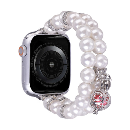 For Apple Watch SE 2023 44mm Beaded Dual Row Pearl Bracelet Watch Band(White) by buy2fix