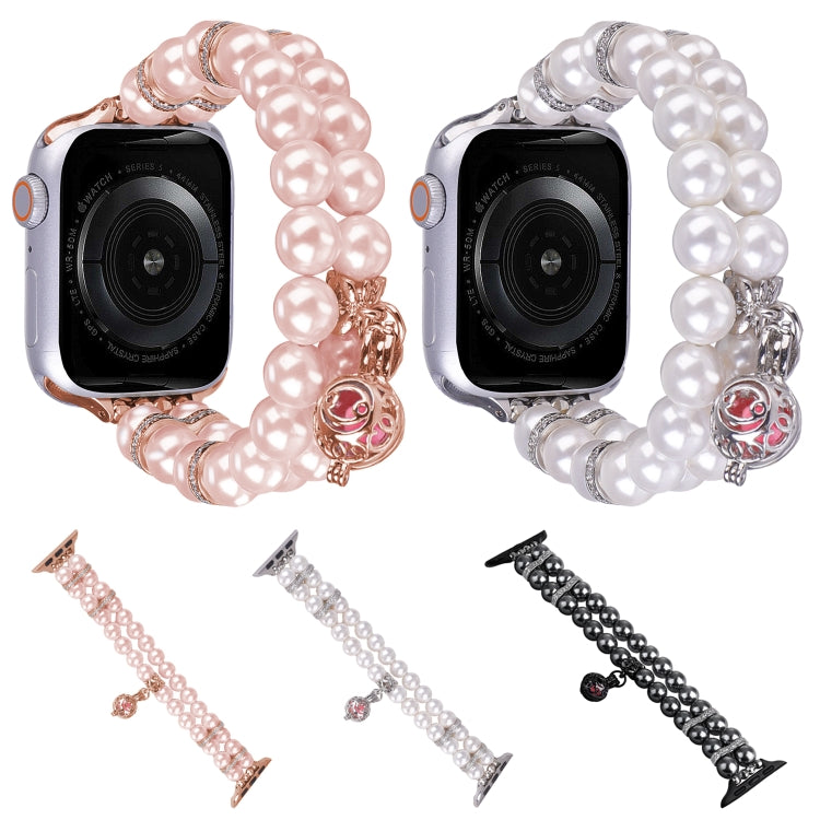 For Apple Watch SE 2023 44mm Beaded Dual Row Pearl Bracelet Watch Band(White) by buy2fix