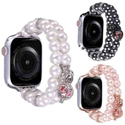 For Apple Watch SE 2023 44mm Beaded Dual Row Pearl Bracelet Watch Band(White) by buy2fix