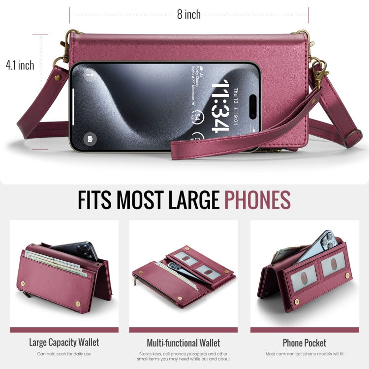 CaseMe ME10 Universal Wallet Phone Case with Lanyard(Wine Red) - Universal Leather Case by CaseMe | Online Shopping UK | buy2fix