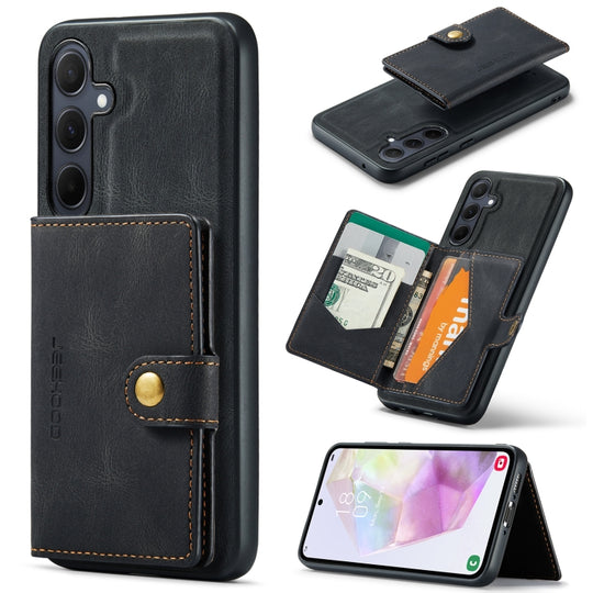 For Samsung Galaxy A35 5G JEEHOOD J01 Retro Magnetic Detachable Wallet Phone Case(Black)