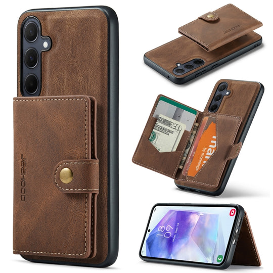 For Samsung Galaxy A55 5G JEEHOOD J01 Retro Magnetic Detachable Wallet Phone Case(Brown)