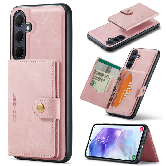 For Samsung Galaxy A55 5G JEEHOOD J01 Retro Magnetic Detachable Wallet Phone Case(Pink)