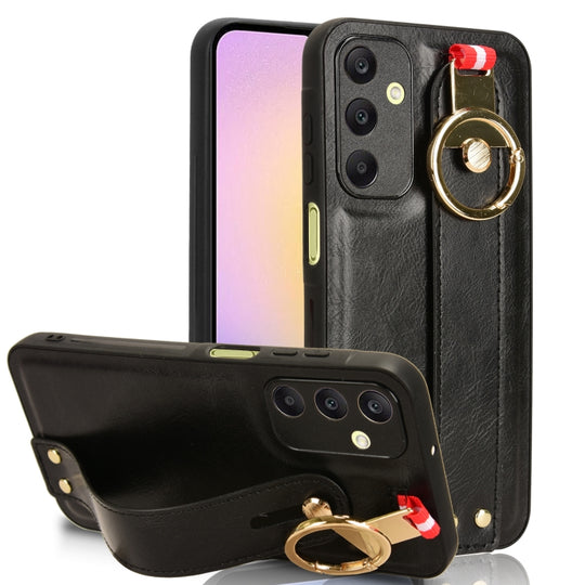 For Samsung Galaxy A25 5G Wristband Leather Back Phone Case(Black)