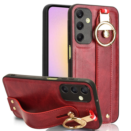 For Samsung Galaxy A25 5G Wristband Leather Back Phone Case(Red)