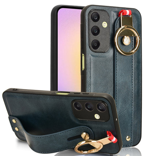 For Samsung Galaxy A25 5G Wristband Leather Back Phone Case(Blue)