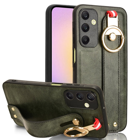 For Samsung Galaxy A25 5G Wristband Leather Back Phone Case(Green)
