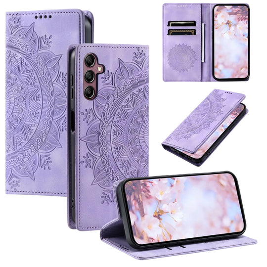 For Samsung Galaxy A15 4G Totem Embossed Magnetic Leather Phone Case(Purple)