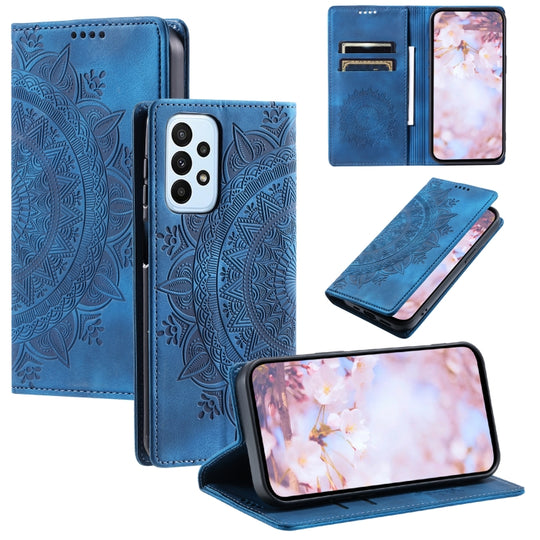 For Samsung Galaxy A53 5G Totem Embossed Magnetic Leather Phone Case(Blue)