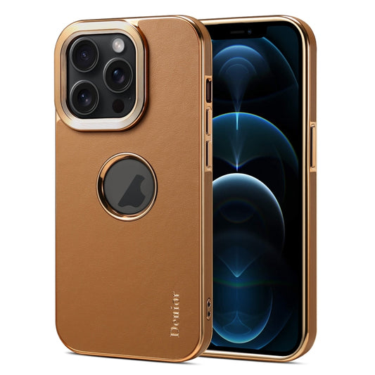 For iPhone 12 Pro Max Denior Fragrant Calf Texture Electroplating Phone Case(Khaki) - iPhone 12 Pro Max Cases by Denior | Online Shopping UK | buy2fix