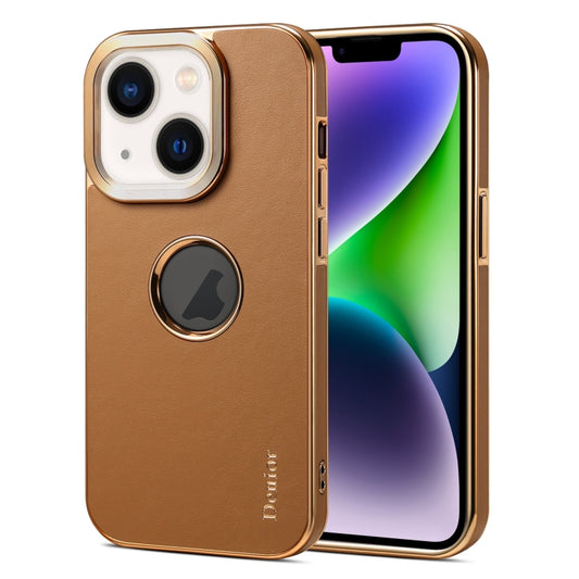 For iPhone 14 Plus Denior Fragrant Calf Texture Electroplating Phone Case(Khaki) - iPhone 14 Plus Cases by Denior | Online Shopping UK | buy2fix