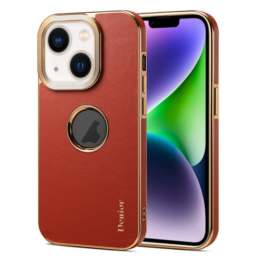 For iPhone 14 Plus Denior Fragrant Calf Texture Electroplating Phone Case(Maroon Red) - iPhone 14 Plus Cases by Denior | Online Shopping UK | buy2fix