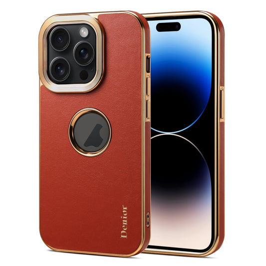 For iPhone 14 Pro Max Denior Fragrant Calf Texture Electroplating Phone Case(Maroon Red) - iPhone 14 Pro Max Cases by Denior | Online Shopping UK | buy2fix