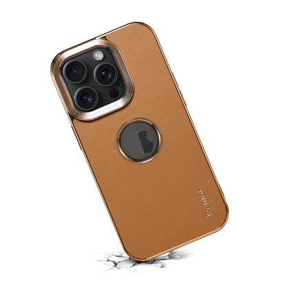 For iPhone 15 Denior Fragrant Calf Texture Electroplating Phone Case(Khaki) - iPhone 15 Cases by Denior | Online Shopping UK | buy2fix
