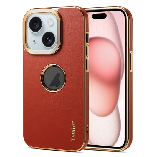 For iPhone 15 Denior Fragrant Calf Texture Electroplating Phone Case(Maroon Red) - iPhone 15 Cases by Denior | Online Shopping UK | buy2fix