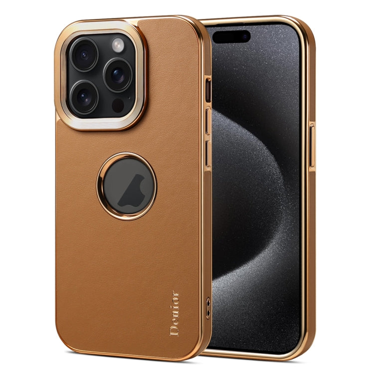 For iPhone 15 Pro Denior Fragrant Calf Texture Electroplating Phone Case(Khaki) - iPhone 15 Pro Cases by Denior | Online Shopping UK | buy2fix