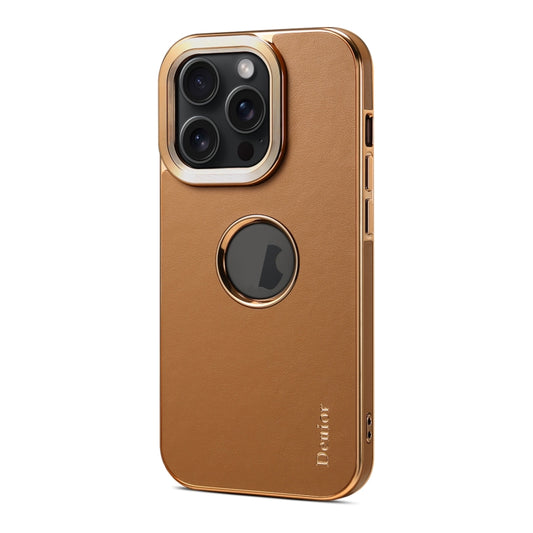 For iPhone 15 Pro Denior Fragrant Calf Texture Electroplating Phone Case(Khaki) - iPhone 15 Pro Cases by Denior | Online Shopping UK | buy2fix