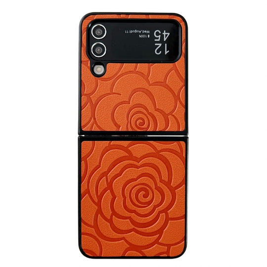 For Samsung Galaxy Z Flip4 Impression Flower Pattern Protective Phone Case(Orange)