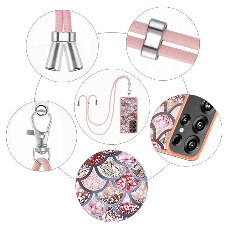 For Samsung Galaxy S25 Ultra 5G Electroplating Pattern IMD TPU Shockproof Case with Neck Lanyard(Pink Scales) by buy2fix