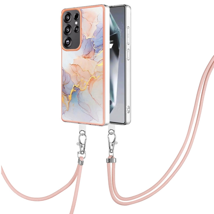 For Samsung Galaxy S25 Ultra 5G Electroplating Pattern IMD TPU Shockproof Case with Neck Lanyard(Milky Way White Marble) by buy2fix