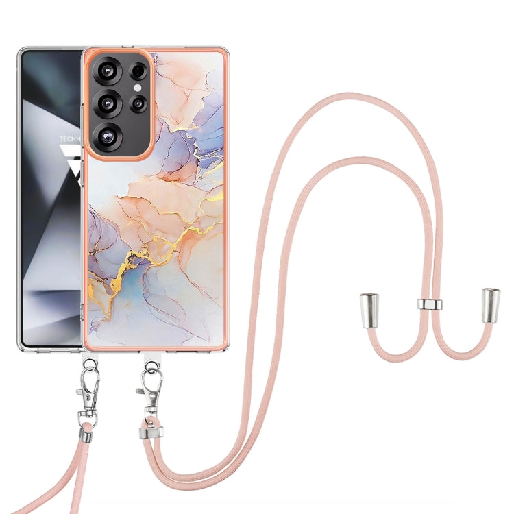 For Samsung Galaxy S25 Ultra 5G Electroplating Pattern IMD TPU Shockproof Case with Neck Lanyard(Milky Way White Marble) by buy2fix