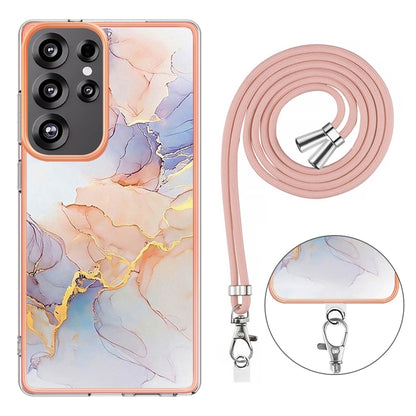 For Samsung Galaxy S25 Ultra 5G Electroplating Pattern IMD TPU Shockproof Case with Neck Lanyard(Milky Way White Marble) by buy2fix