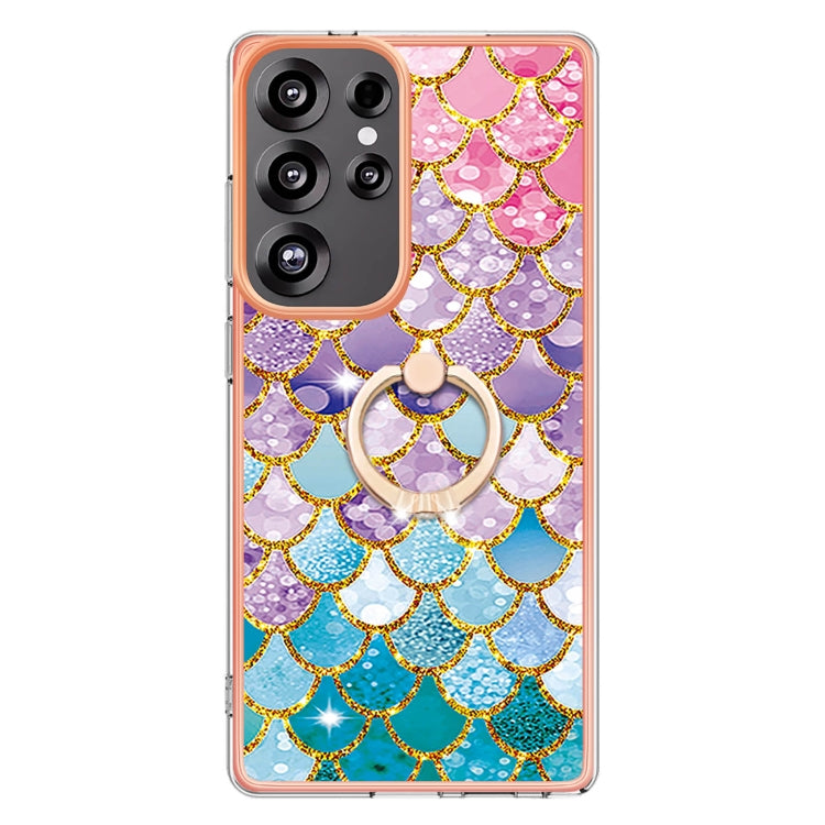 For Samsung Galaxy S25 Ultra 5G Electroplating Pattern IMD TPU Shockproof Case with Rhinestone Ring Holder(Colorful Scales) by buy2fix