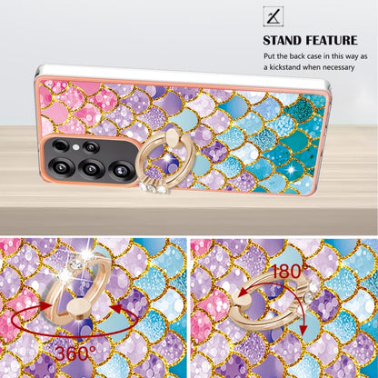For Samsung Galaxy S25 Ultra 5G Electroplating Pattern IMD TPU Shockproof Case with Rhinestone Ring Holder(Colorful Scales) by buy2fix
