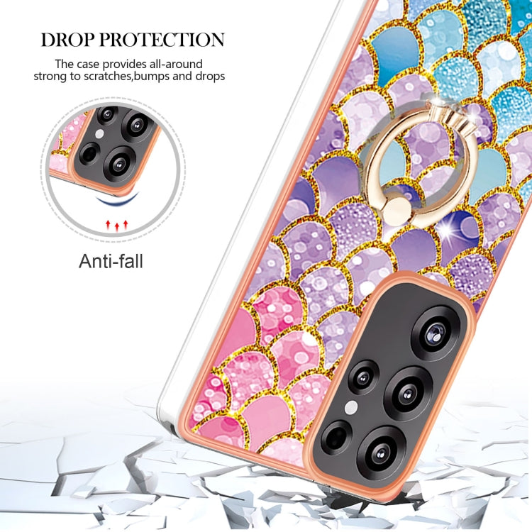 For Samsung Galaxy S25 Ultra 5G Electroplating Pattern IMD TPU Shockproof Case with Rhinestone Ring Holder(Colorful Scales) by buy2fix