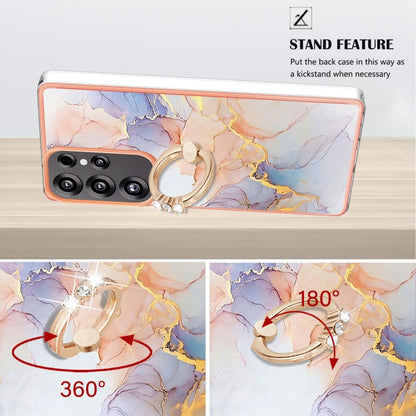 For Samsung Galaxy S25 Ultra 5G Electroplating Pattern IMD TPU Shockproof Case with Rhinestone Ring Holder(Milky Way White Marble) by buy2fix