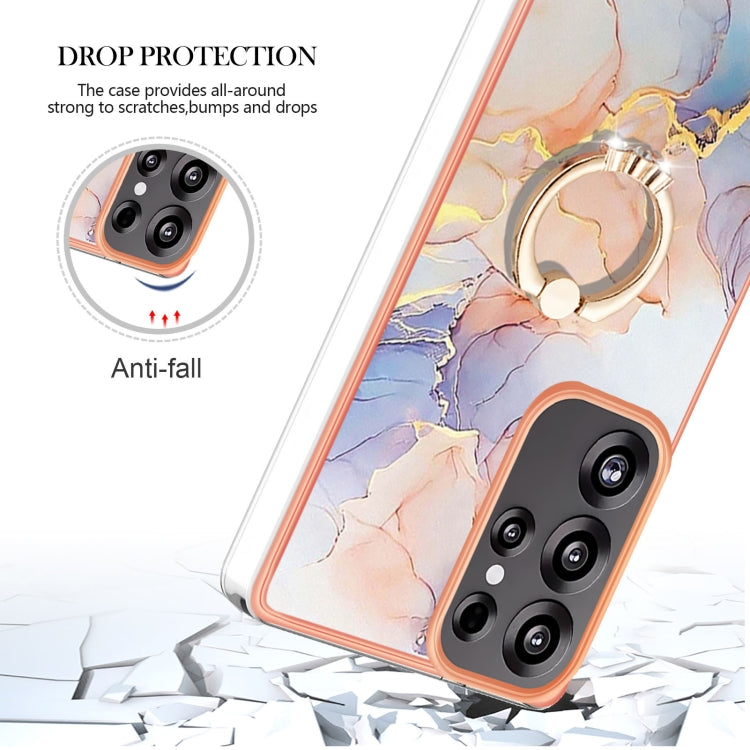 For Samsung Galaxy S25 Ultra 5G Electroplating Pattern IMD TPU Shockproof Case with Rhinestone Ring Holder(Milky Way White Marble) by buy2fix