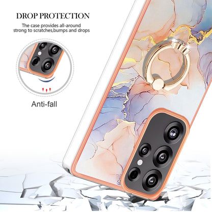 For Samsung Galaxy S25 Ultra 5G Electroplating Pattern IMD TPU Shockproof Case with Rhinestone Ring Holder(Milky Way White Marble) by buy2fix