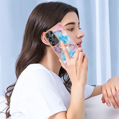 For Samsung Galaxy S25 Ultra 5G Electroplating Pattern IMD TPU Shockproof Case with Rhinestone Ring Holder(Milky Way Blue Marble) by buy2fix