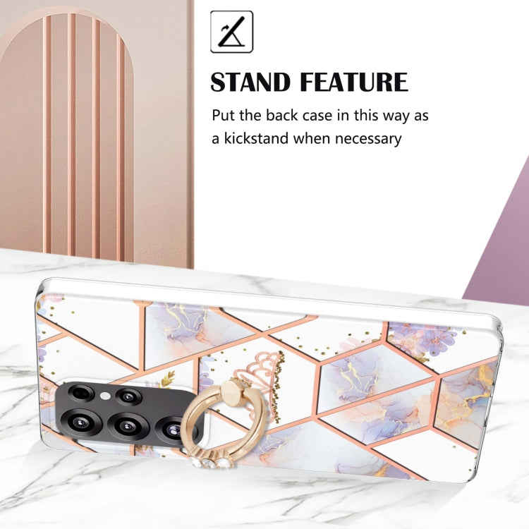 For Samsung Galaxy S25 Ultra 5G Electroplating Splicing Marble Flower Pattern TPU Shockproof Case with Rhinestone Ring Holder(Imperial Crown) by buy2fix
