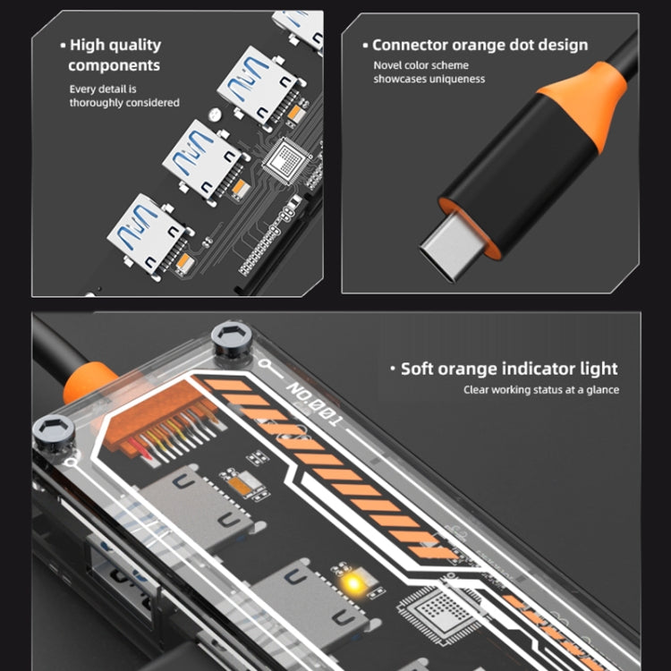 SW4U-A 5 in 1 USB to Type-C + 4 x USB3.0 HUB Docking Station(Grey) by buy2fix