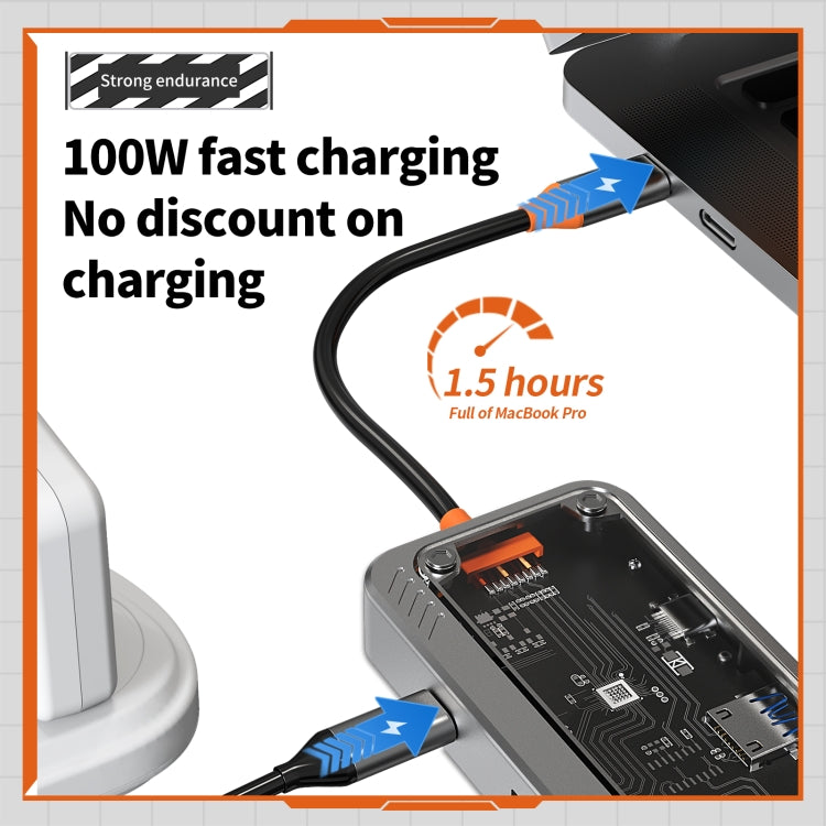 SW8V 8 in 1 Type-C to USB + HDMI + RJ45 + SD/TF HUB Docking Station(Grey) by buy2fix