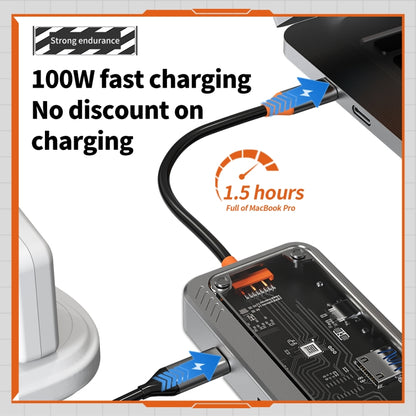 SW8V 8 in 1 Type-C to USB + HDMI + RJ45 + SD/TF HUB Docking Station(Grey) by buy2fix