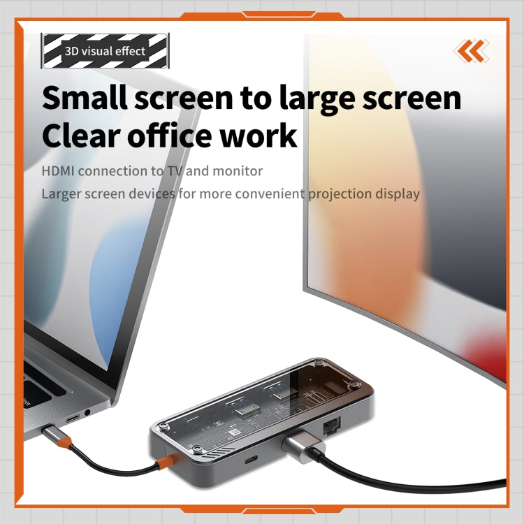 SW8V 8 in 1 Type-C to USB + HDMI + RJ45 + SD/TF HUB Docking Station(Grey) by buy2fix