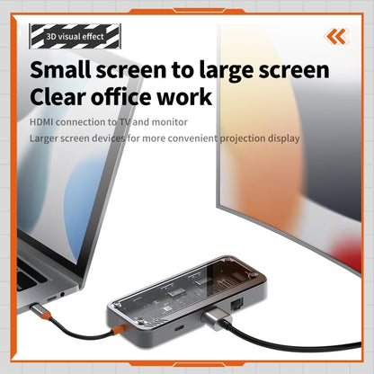 SW8V 8 in 1 Type-C to USB + HDMI + RJ45 + SD/TF HUB Docking Station(Grey) by buy2fix