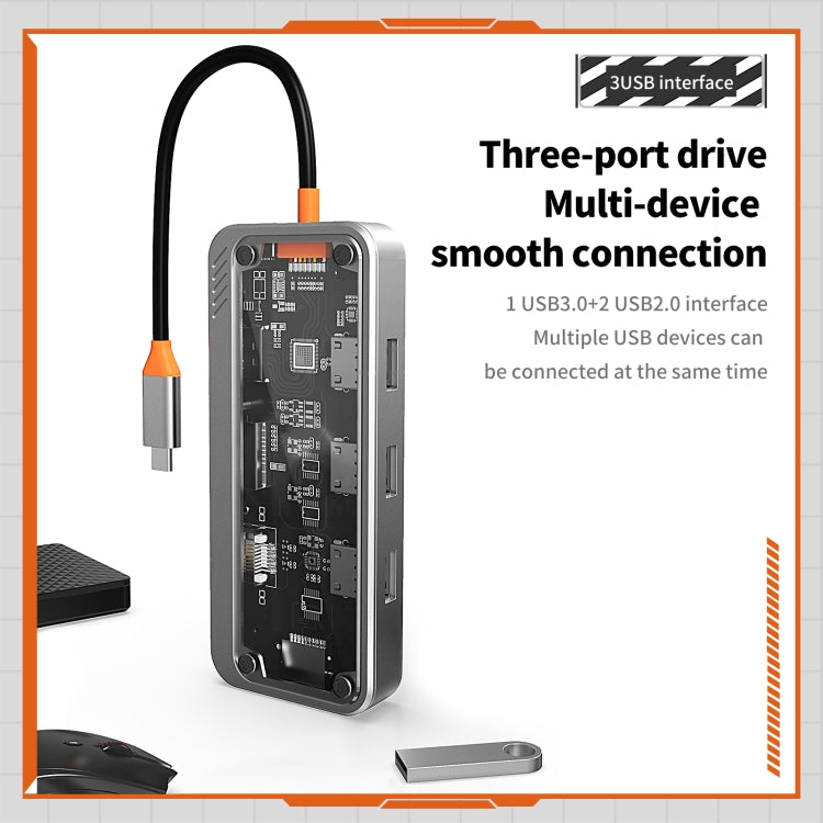 SW10V 10 in 1 Type-C to USB + HDMI + VGA + RJ45 + SD/TF + Audio 3.5 HUB Docking Station(Grey) by buy2fix