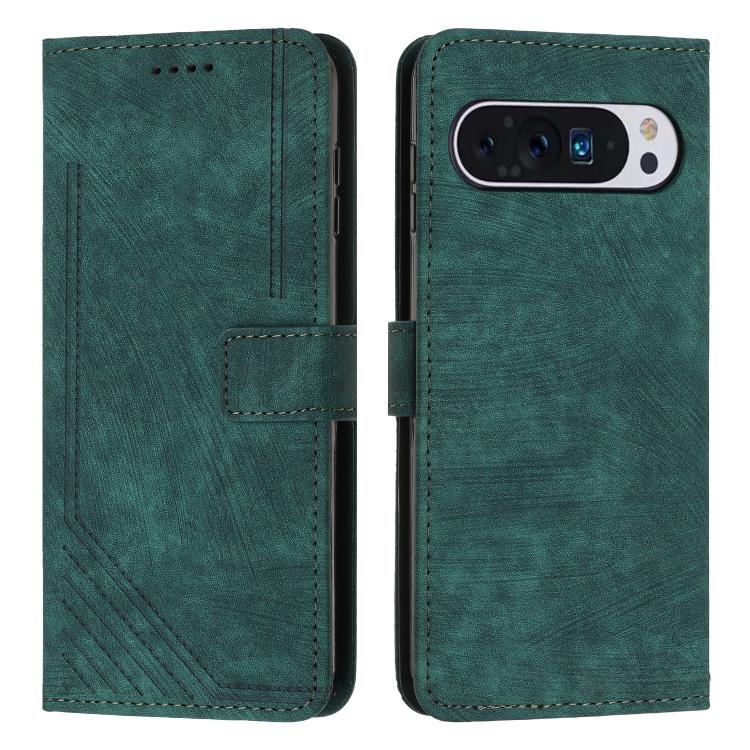 For Google Pixel 10 / 10 Pro Skin Feel Stripe Pattern Leather Phone Case with Lanyard(Green) - Google Cases by buy2fix | Online Shopping UK | buy2fix