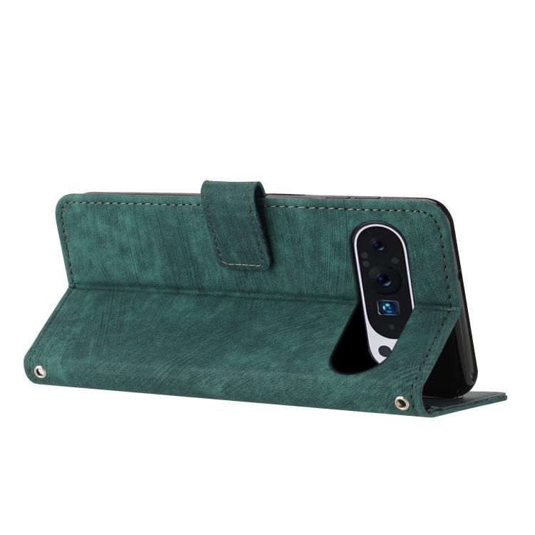 For Google Pixel 10 / 10 Pro Skin Feel Stripe Pattern Leather Phone Case with Lanyard(Green) - Google Cases by buy2fix | Online Shopping UK | buy2fix