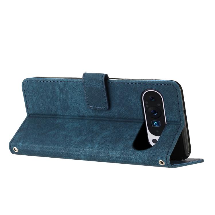 For Google Pixel 10 / 10 Pro Skin Feel Stripe Pattern Leather Phone Case with Lanyard(Blue) - Google Cases by buy2fix | Online Shopping UK | buy2fix
