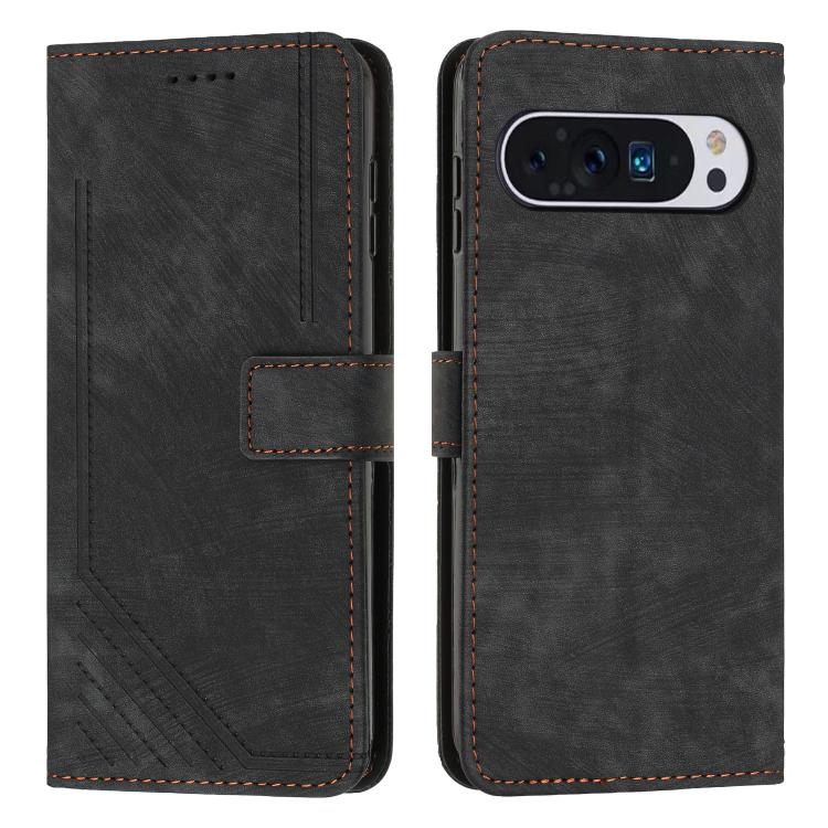 For Google Pixel 10 / 10 Pro Skin Feel Stripe Pattern Leather Phone Case with Lanyard(Black) - Google Cases by buy2fix | Online Shopping UK | buy2fix